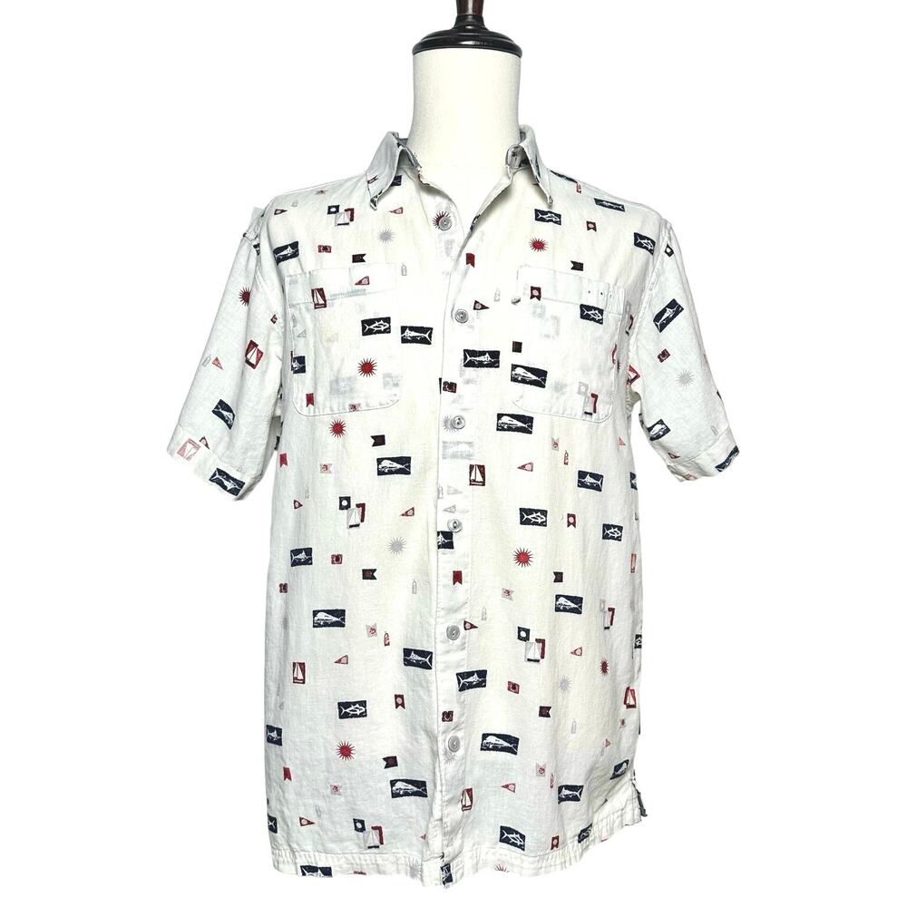Columbia | Men | PFG Cotton Linen Fishing Print SS Button Up Shirt | Medium